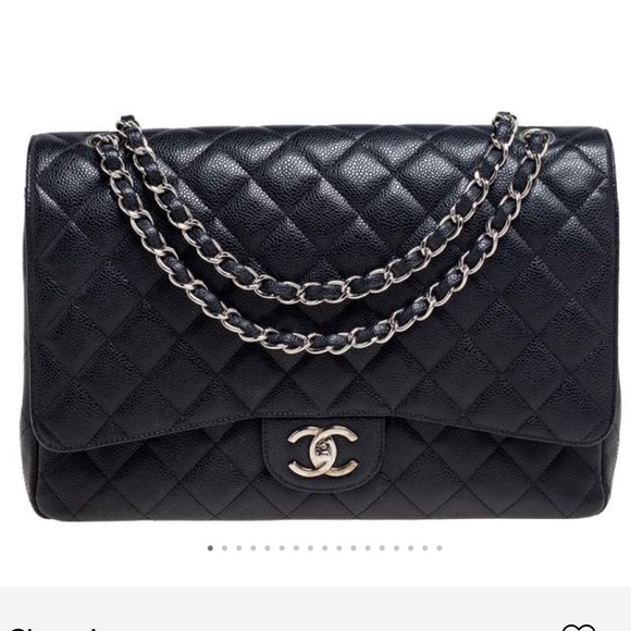 CHANEL caviar maxi double flap quilted black silver hardware - Picture 2 of 14